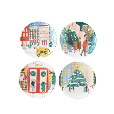 City Sidewalks Holiday Melamine Reusable Plates Set of 4