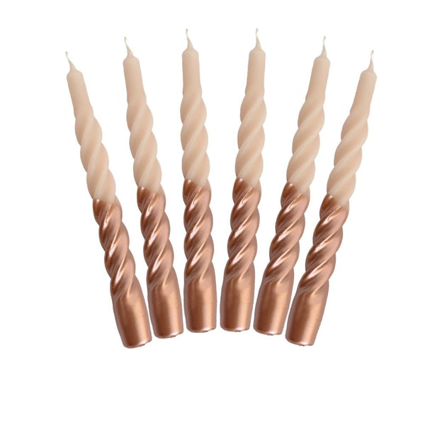 Candles with a Twist Multi colored Rose and Rose Gold Set of 6