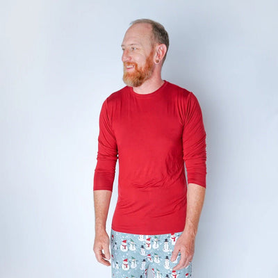 Dark Red Mens Long Sleeve Bamboo Tee Shirt