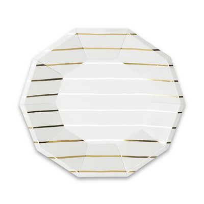 Gold Frenchie Striped Large Paper Plates