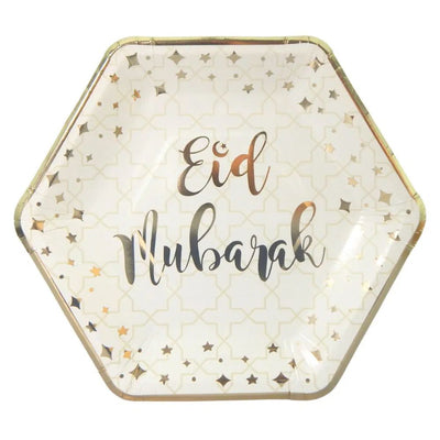 Eid Mubarak Plates Cream & Gold Set of 10