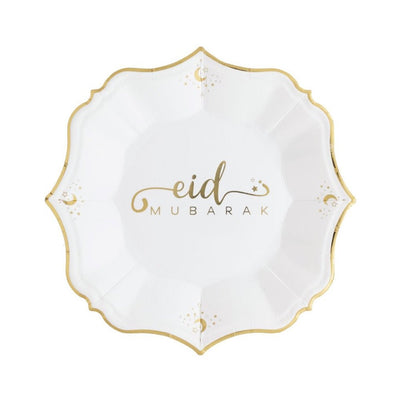 Eid Mubarak White Dessert Plates Set of 8