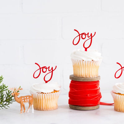 Holiday Joy Acrylic Cupcake Toppers Set of 8