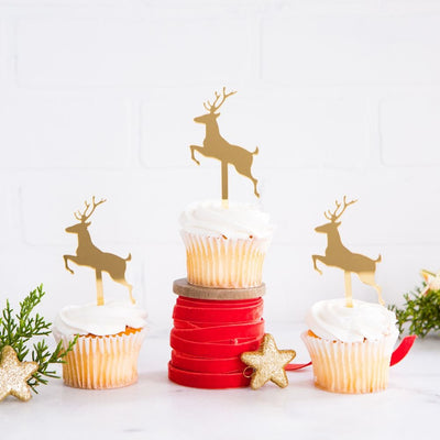 Holiday Deer Acrylic Cupcake Toppers Set of 8