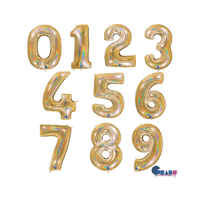 40" Holographic Gold Foil Number Balloon 0-9