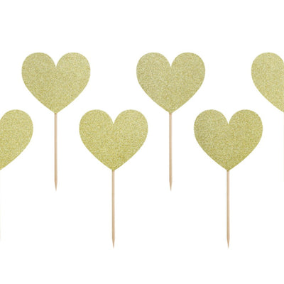 Gold Heart Cupcake Toppers