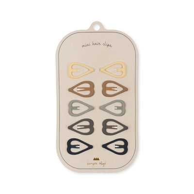 Mini Heart Hair Clips Blue Shades Set of 10