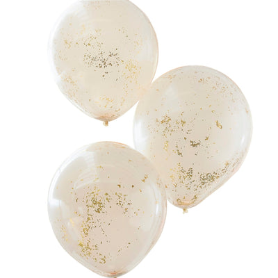 18" Doubled Stuffed Peach & Gold Balloons Set of 3