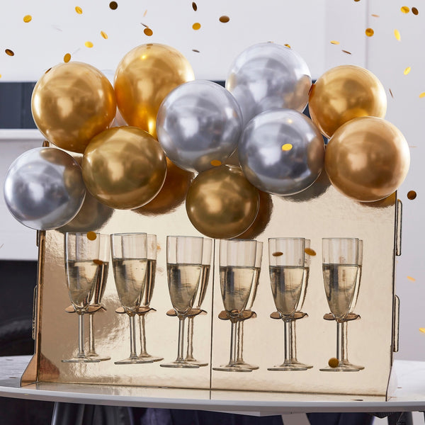 Gold Drinks Stand with Chrome Balloons