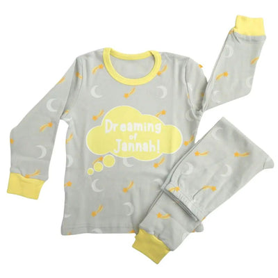 Dreaming of Jannah Kids Pyjamas Grey & Yellow Size 1-2 year