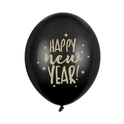 Pastel Black Happy New Year Balloons Set of 6