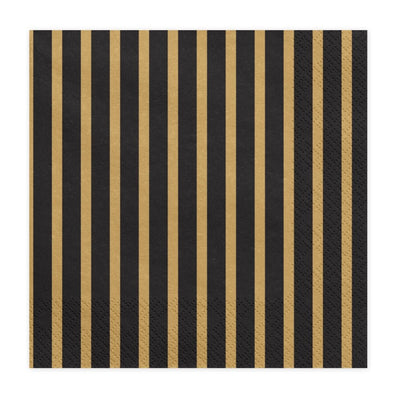 Napkins Stripes Black & Gold Set of 20