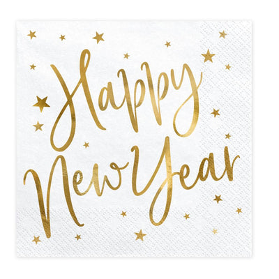 Happy New Year Napkins White & Gold Set of 20