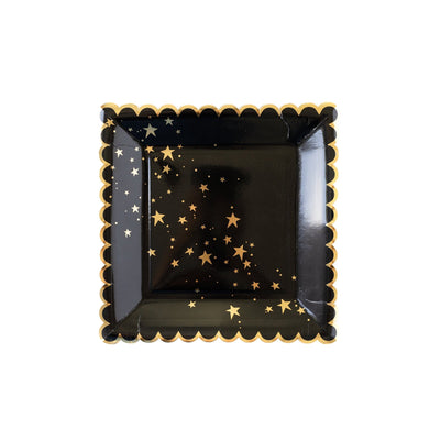 Gold Stars Scallop Plate  Black