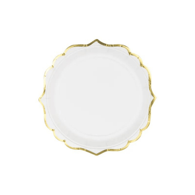 White Paper Plates with Gold Edge set of 6