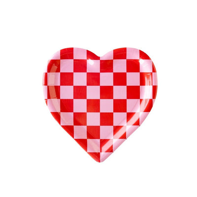 Checkered Heart Shaped Plates Set of 8