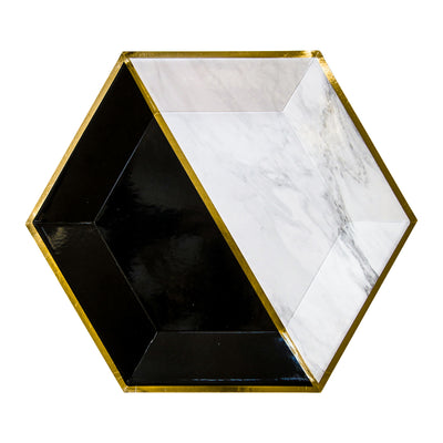 White Marble and Black Colourblock Large Plates Set of 8