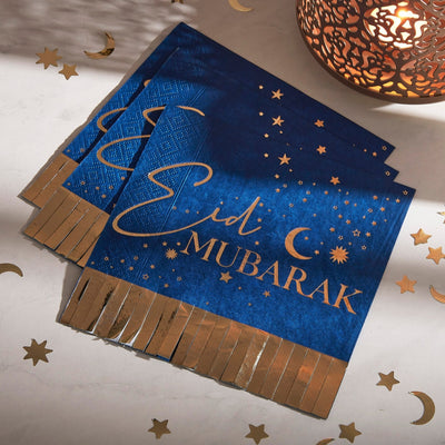 Eid Mubarak Navy & Gold Fringe Napkin
