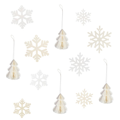 Wooden Snowflake & Honeycomb Tree Christmas Hanging Decorations Set of 12