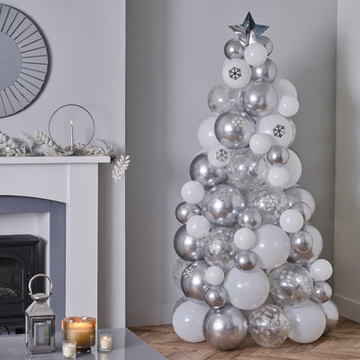 Silver, Chrome & Confetti Balloon Christmas Tree